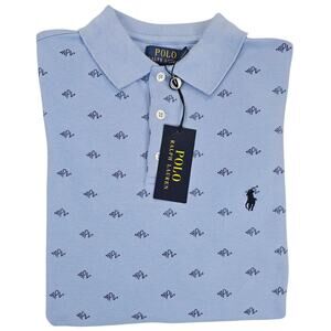 NWT Polo Ralph Lauren Polo Shirt Men Small Blue Monogram Preppy Classic Stretch